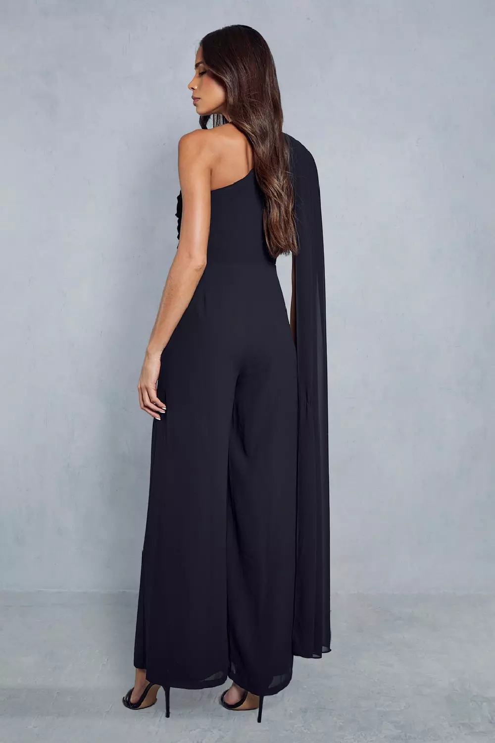 Black Drape One Shoulder Jumpsuit