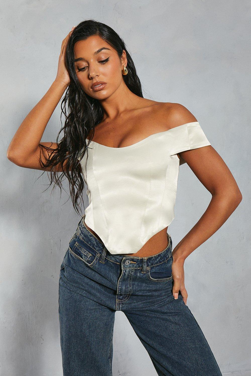 White satin best sale bardot top