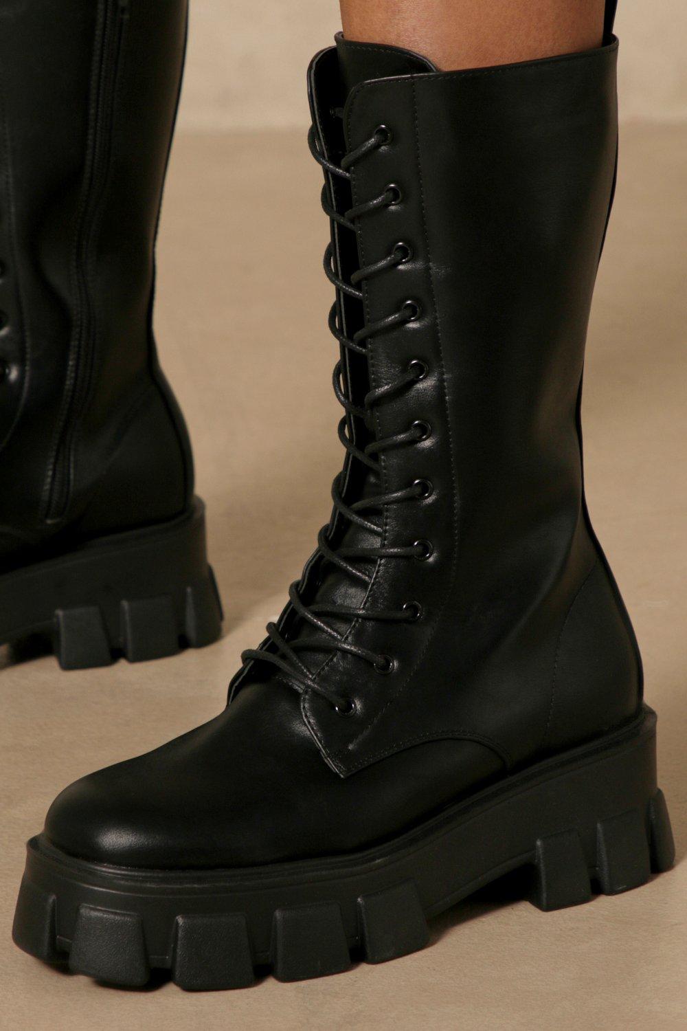 knee high tie up boots