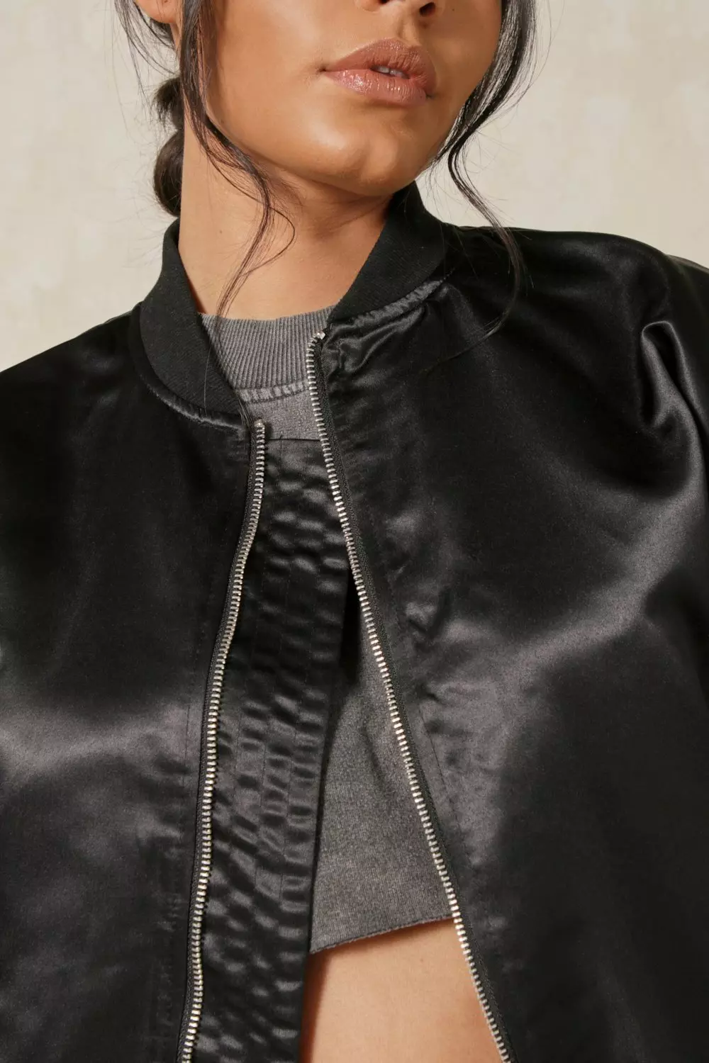 Satin Oversized Shoulder Pad Bomber Jacket