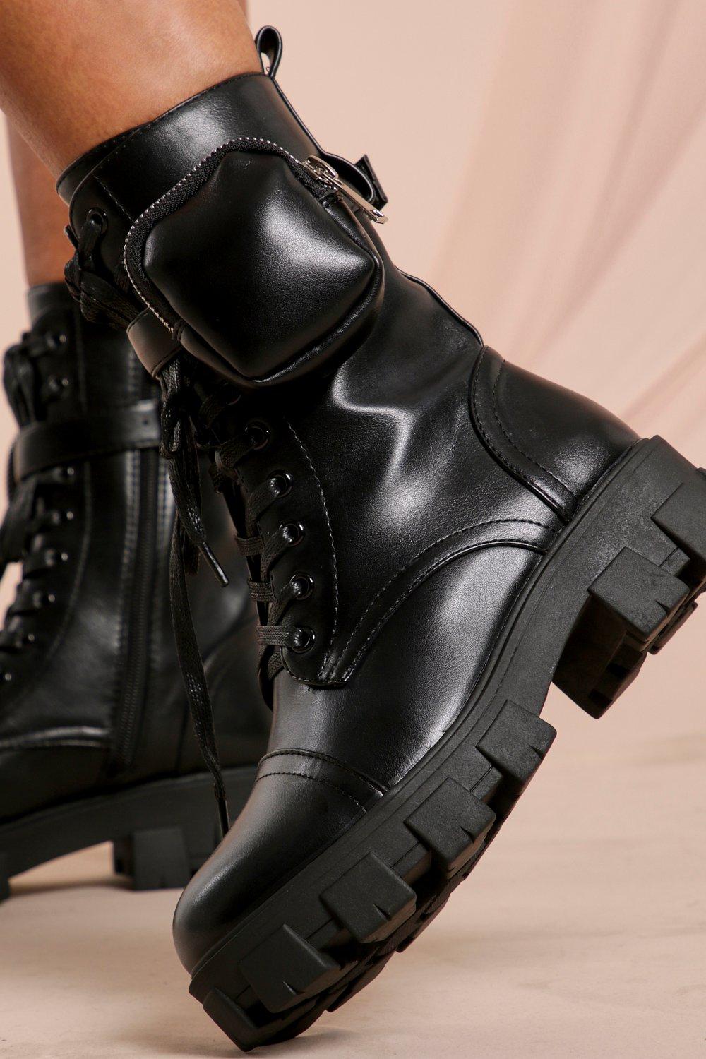 chunky lace up biker boots