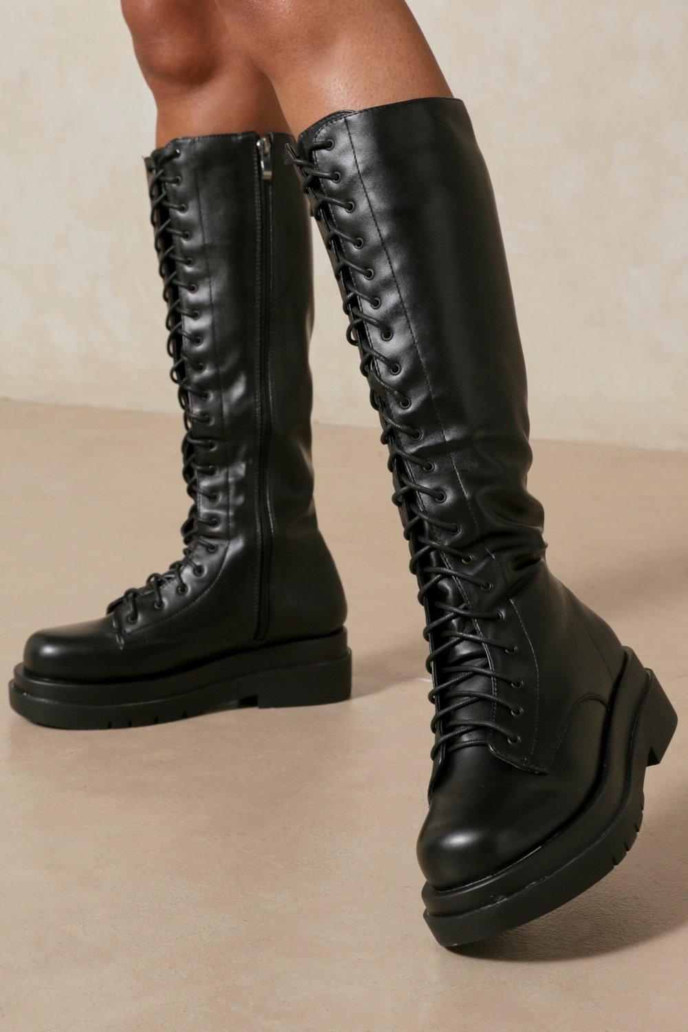 Lace Up Knee High Chunky Boots