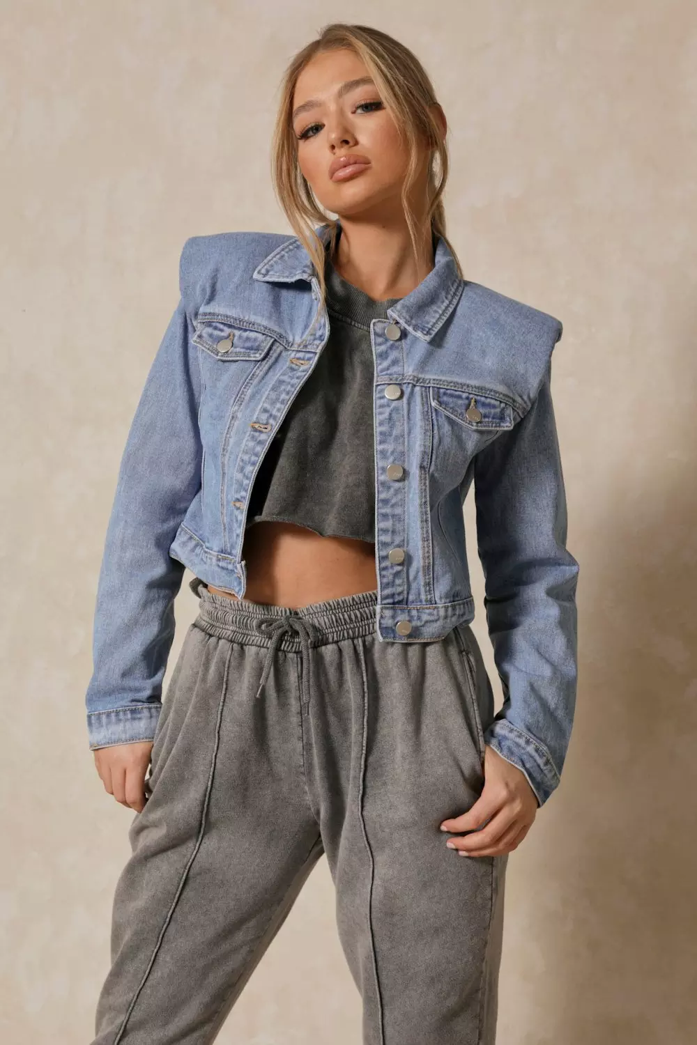 Padded Shoulder Denim Jacket