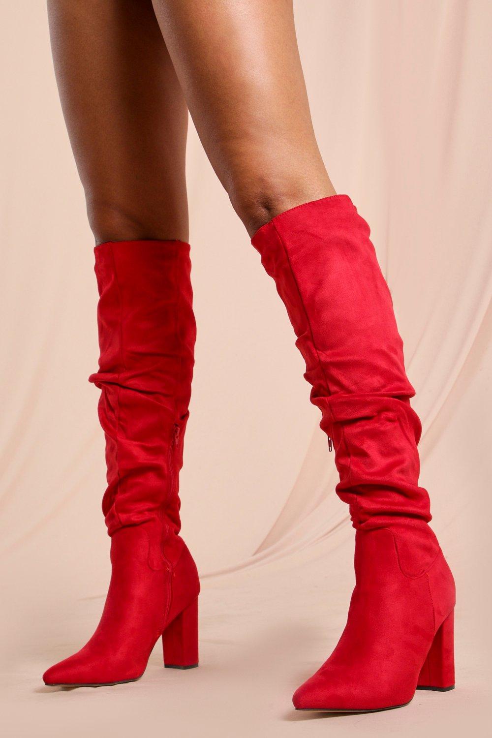 red suede knee high boots uk