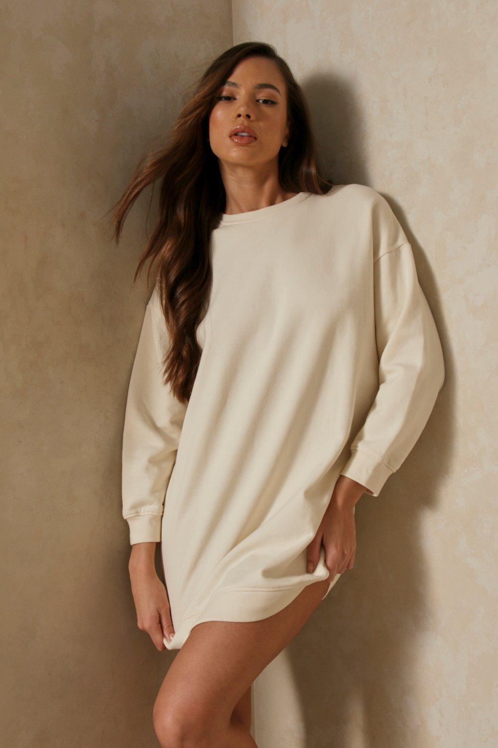 white oversized sweater dress