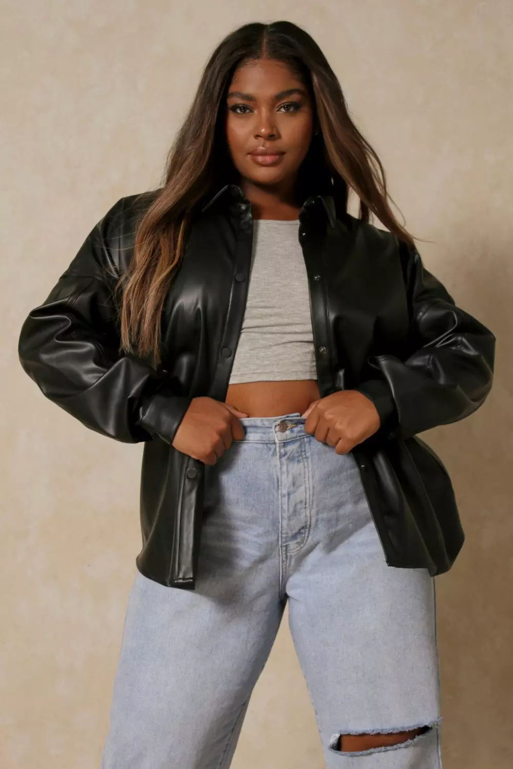 Faux Leather Oversized Shirt | Misspap UK