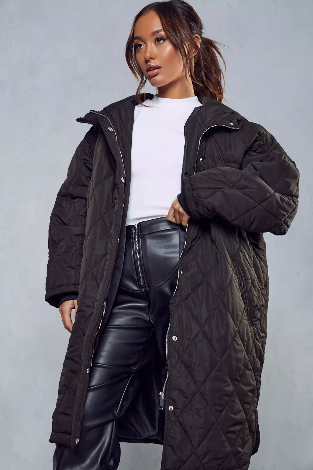 Oversized Quilted Hooded Coat