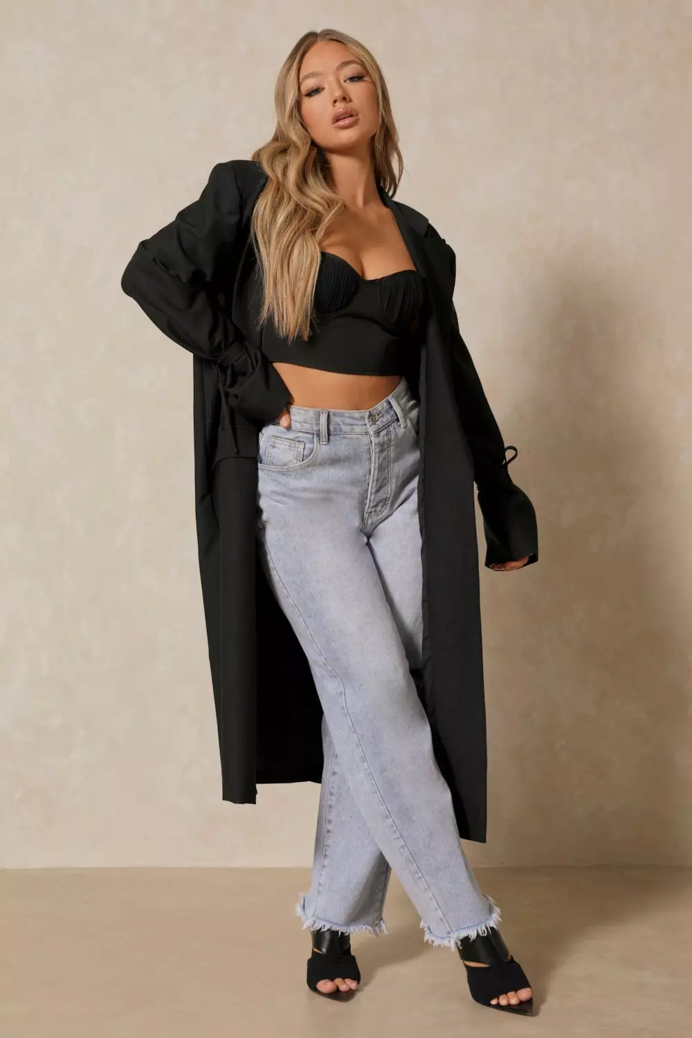 Woven Tie Sleeve Duster Jacket