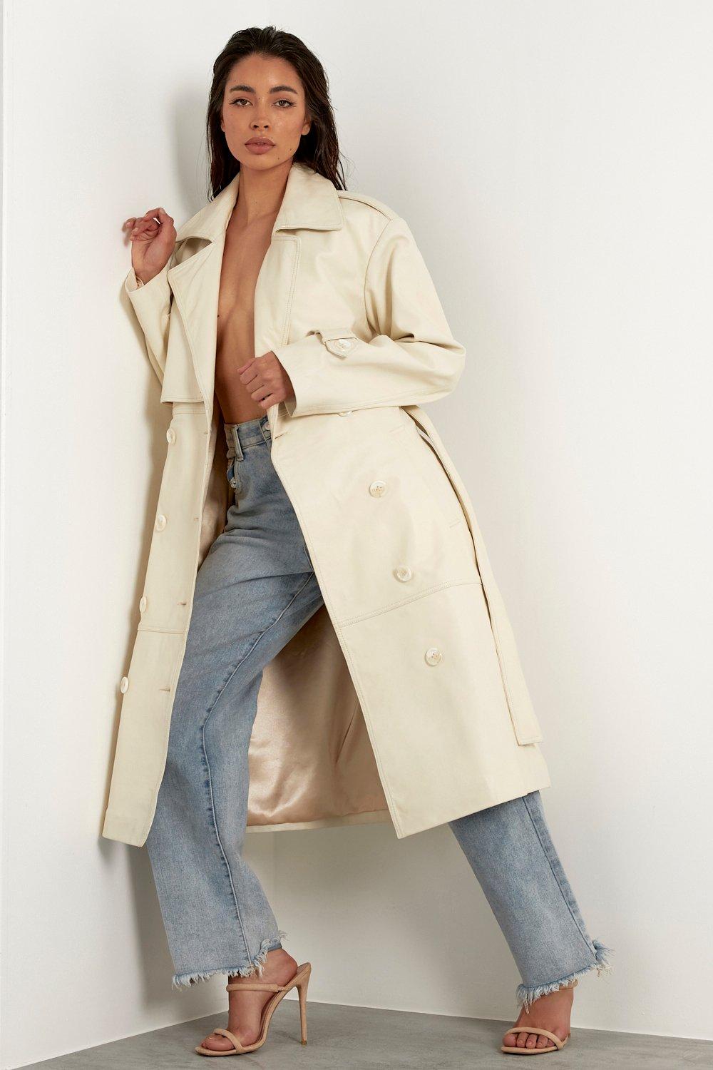 cream leather trench coat