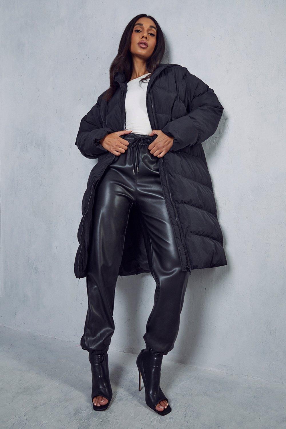 hooded maxi puffer coat