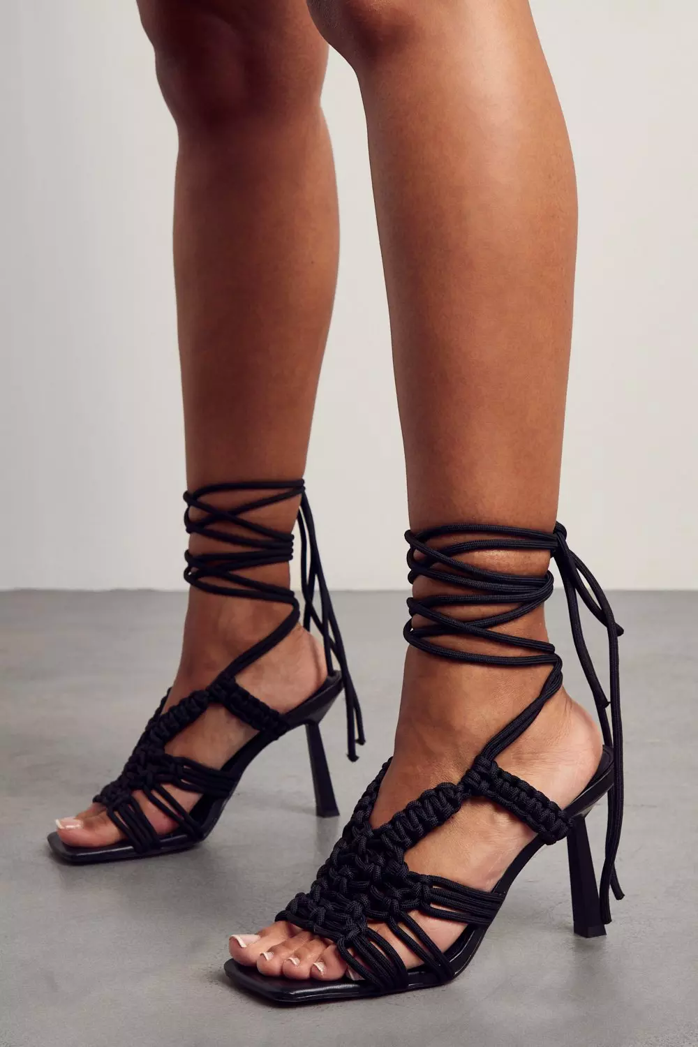 black strappy heels lace up