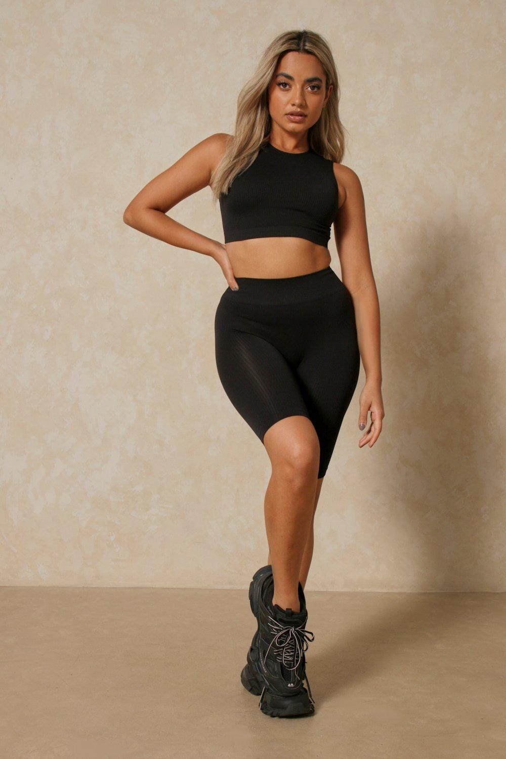 black ribbed seamless biker shorts