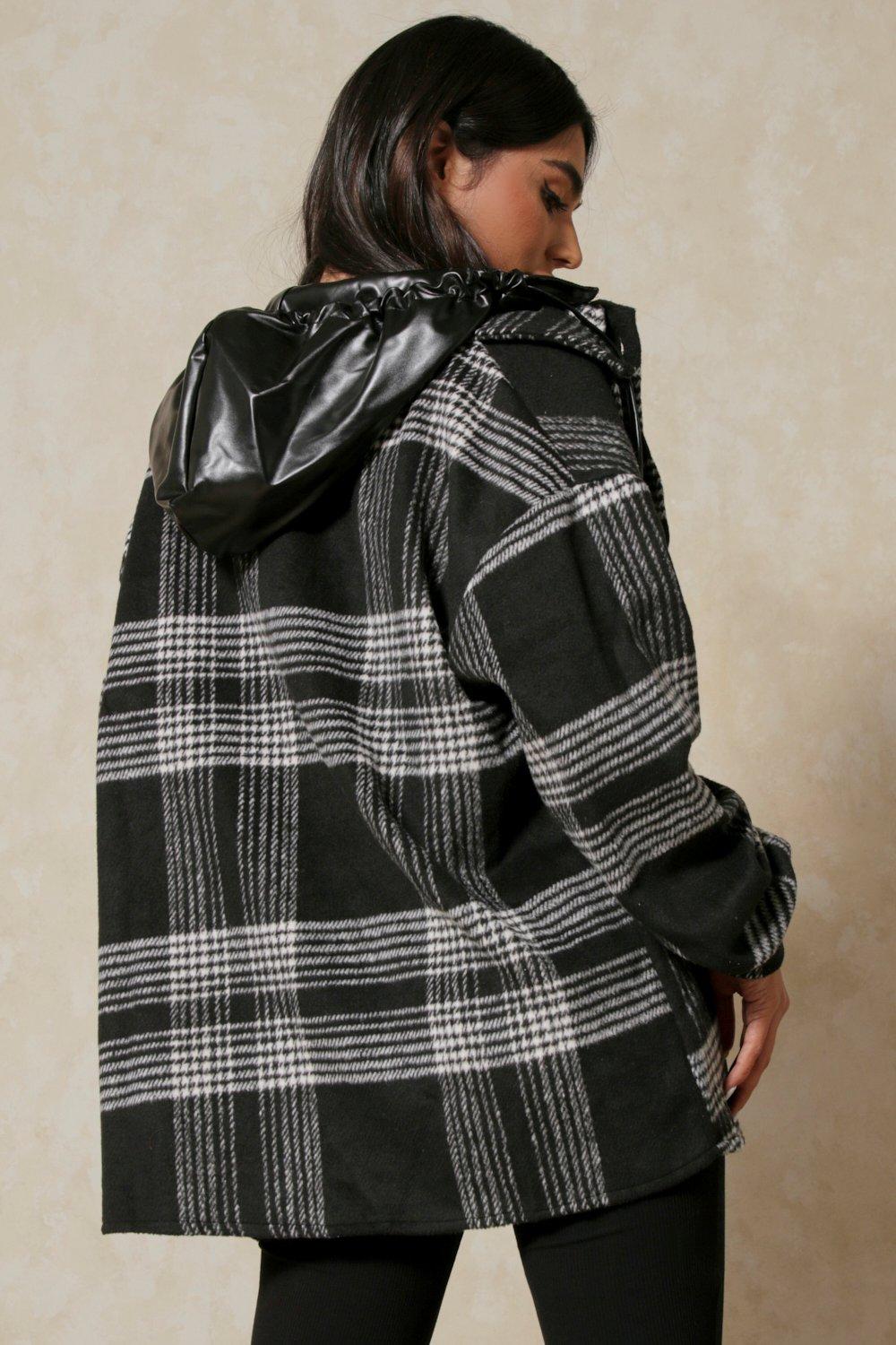 hooded checked shacket