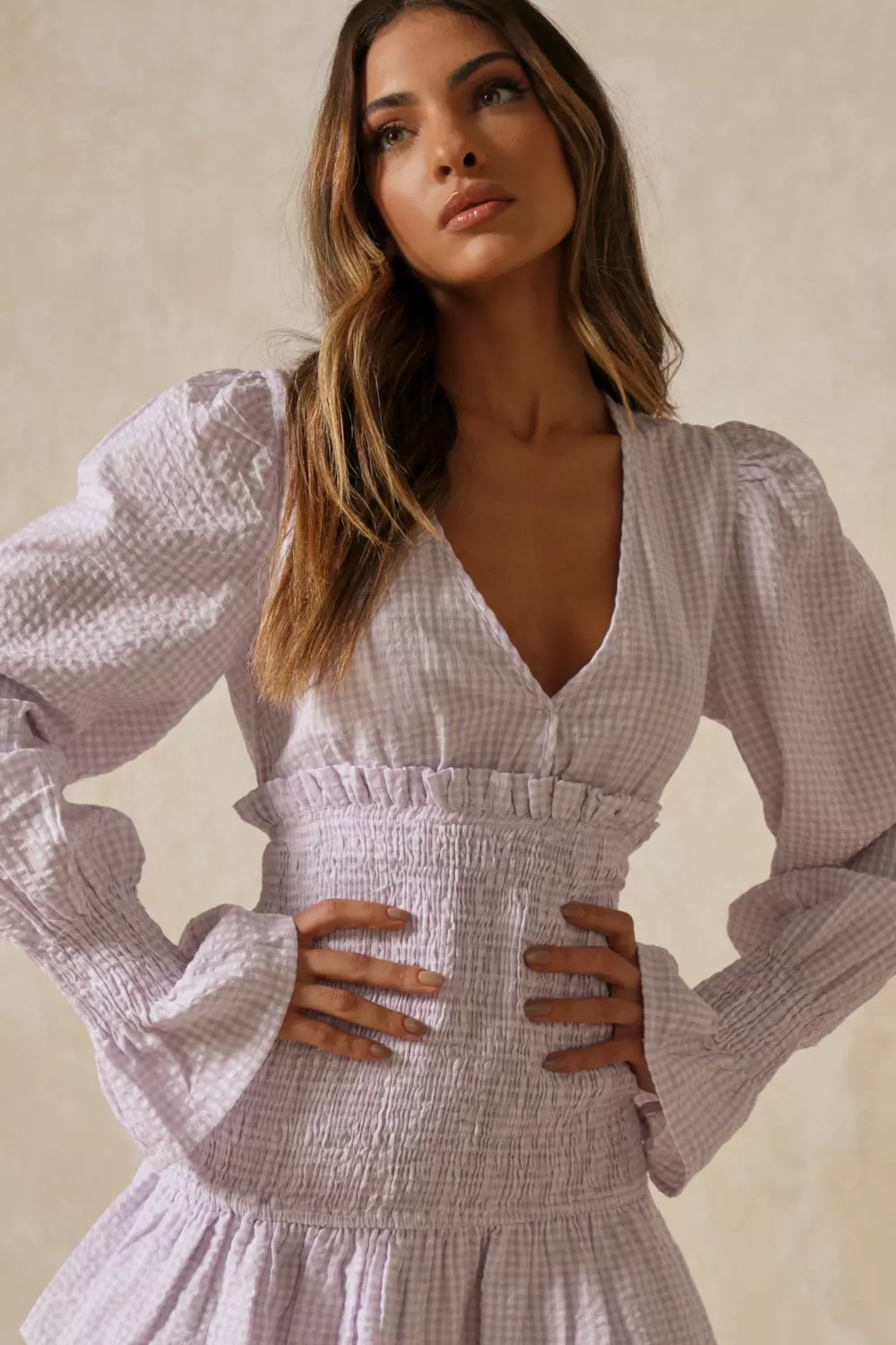 Gingham Shirred Waist Mini Dress | Misspap UK