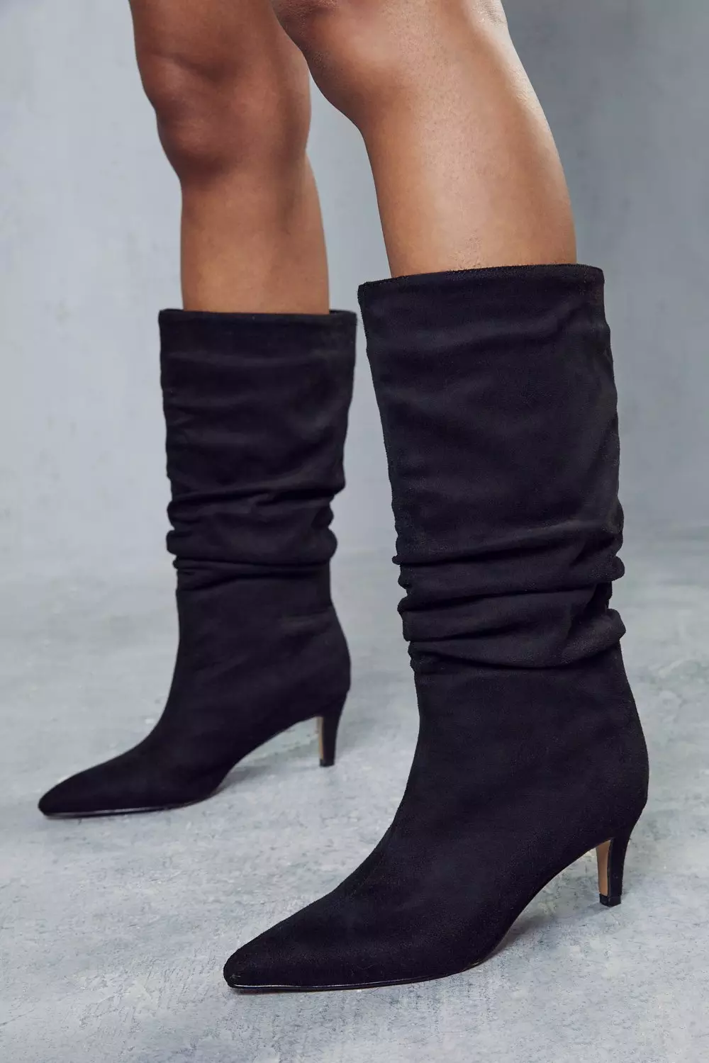 Faux Suede Mid Heel Ankle Boots