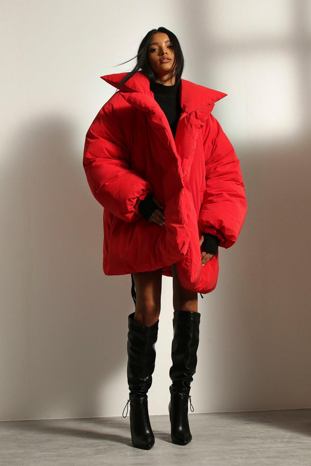 red bubble coat womens