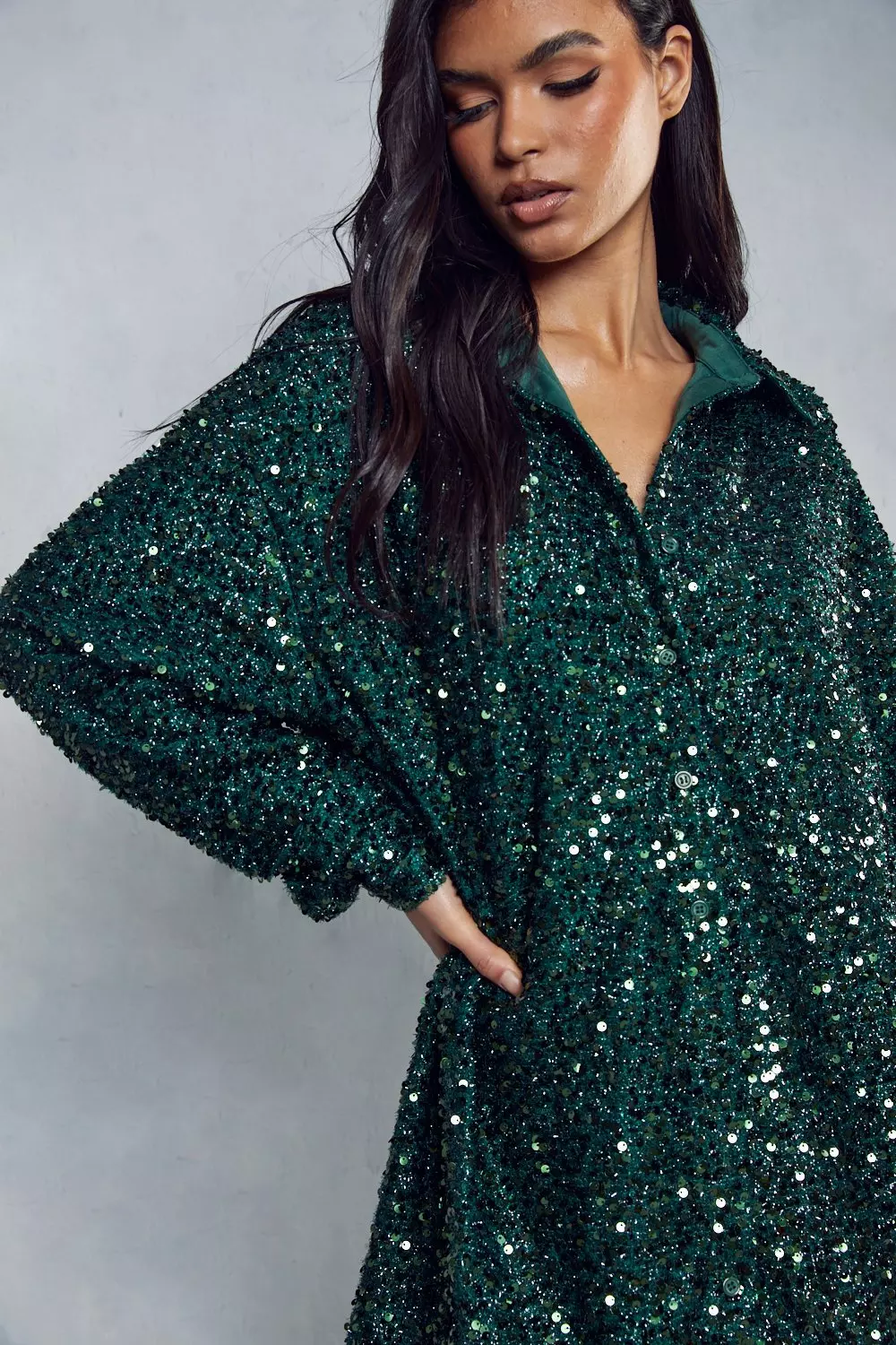 Sequin oversized cheap shirt dress