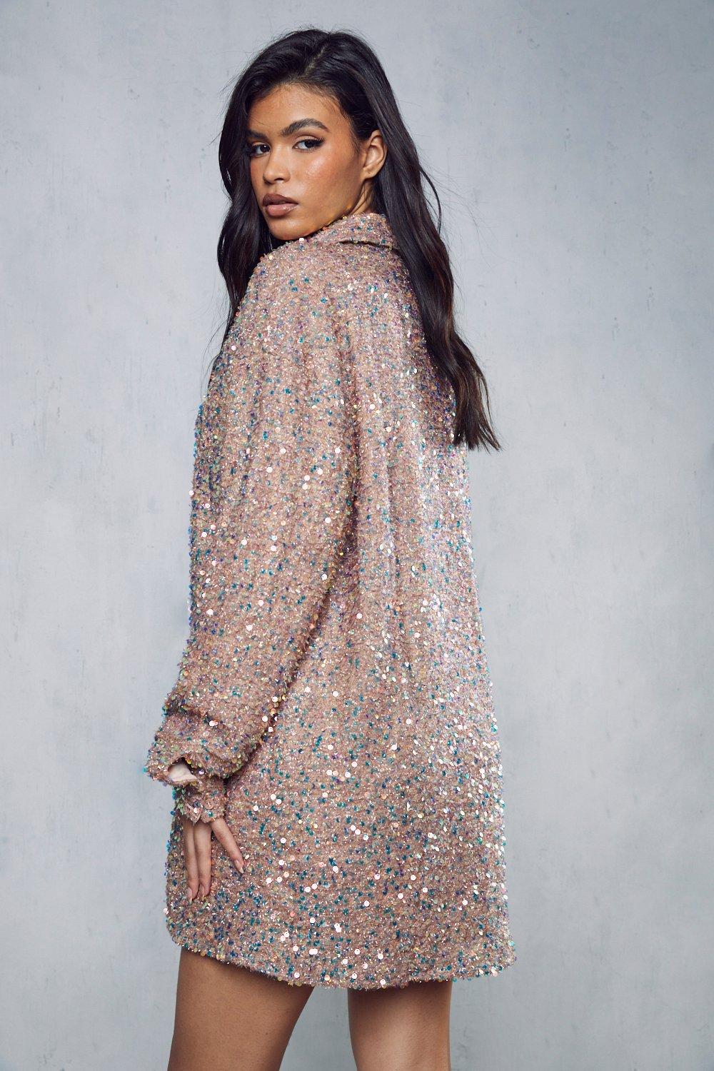 pink sequin t shirt dress