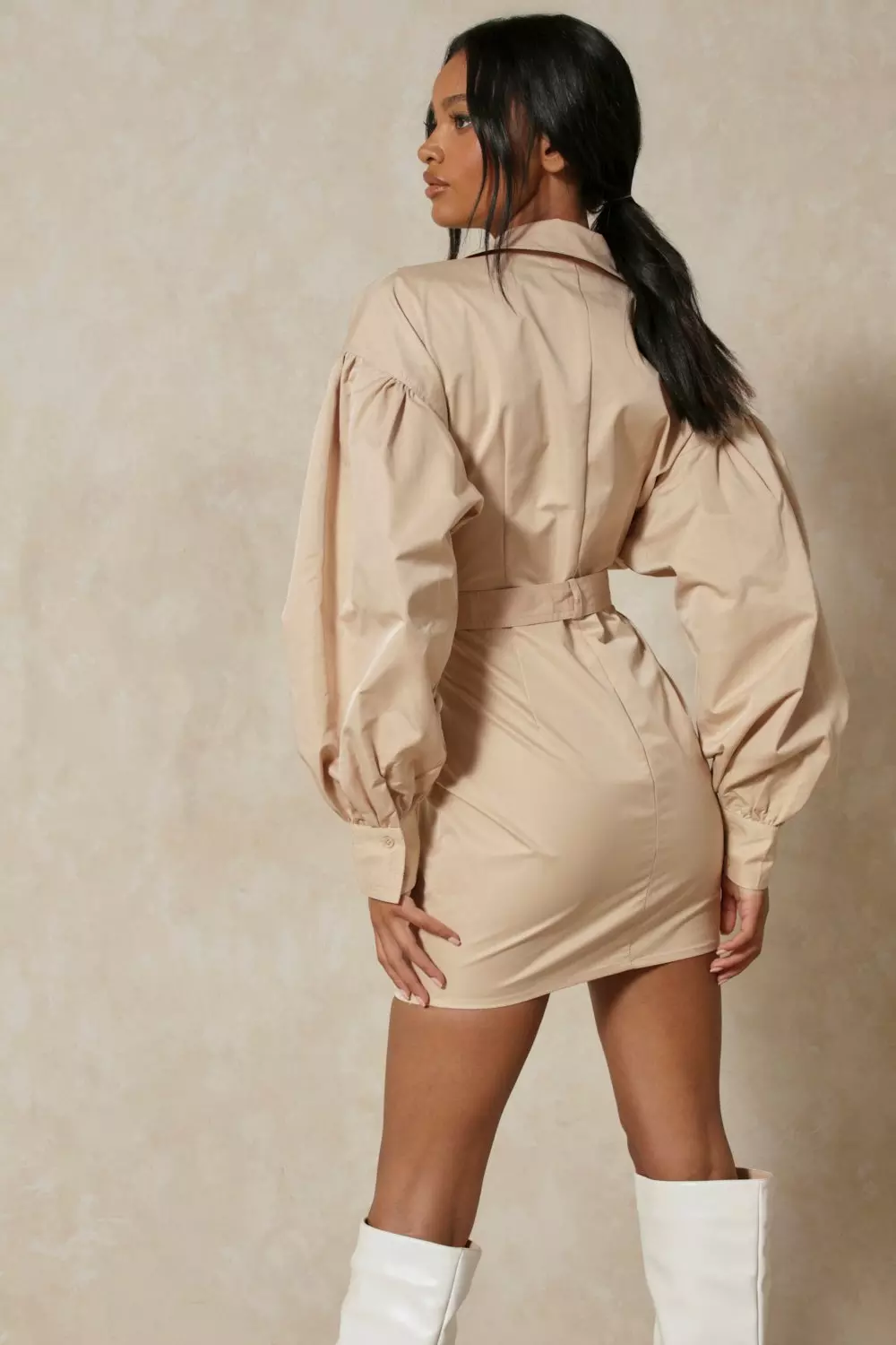 Belted Puff Sleeve Shirt Dress | Misspap UK