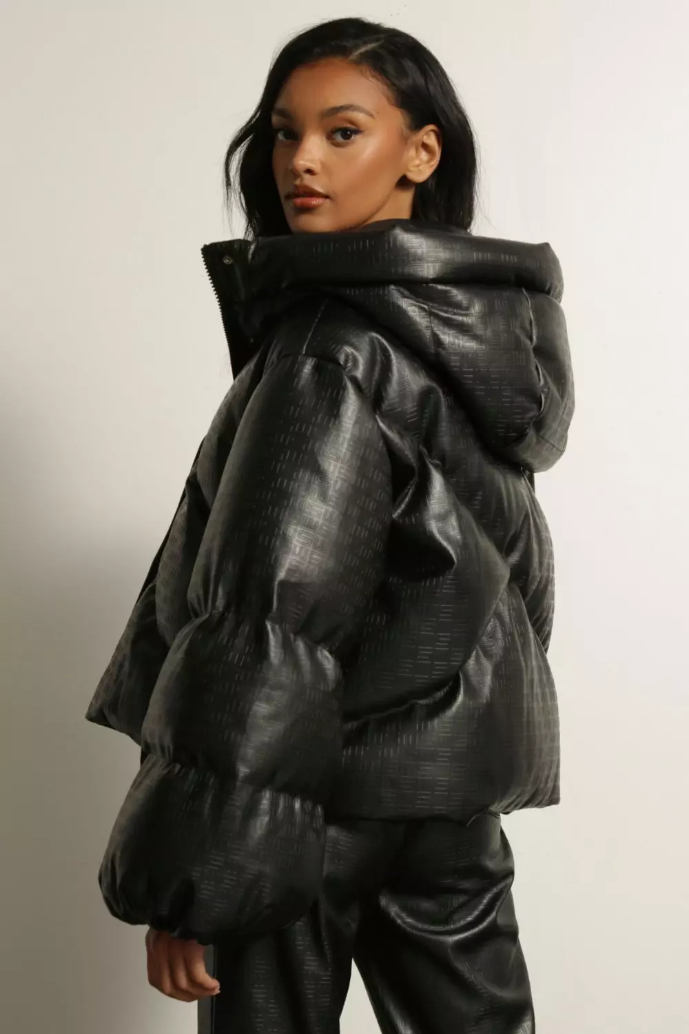 Misspap Embossed Leather Look Puffer Jacket