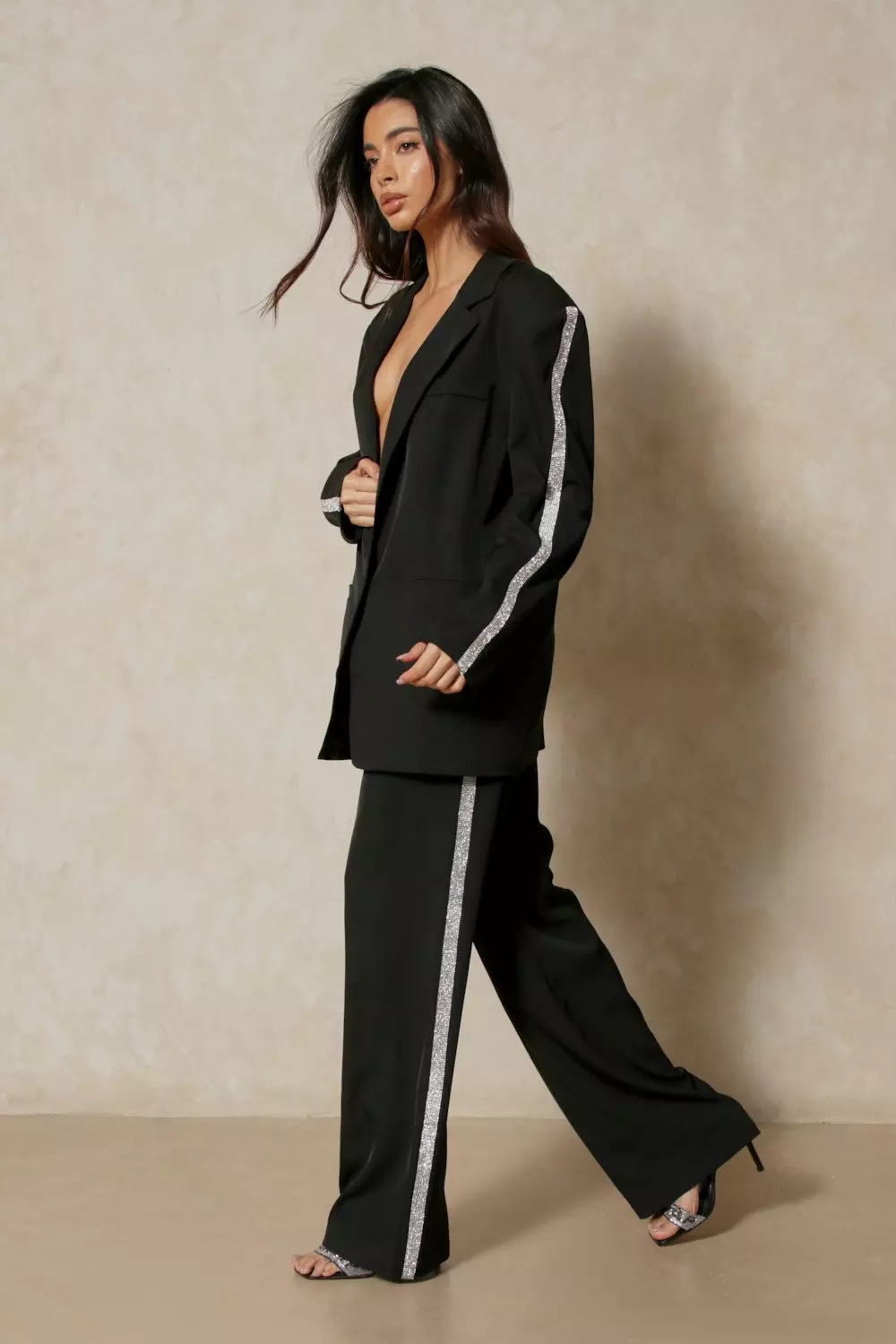 Diamante Side Stripe Detail Blazer