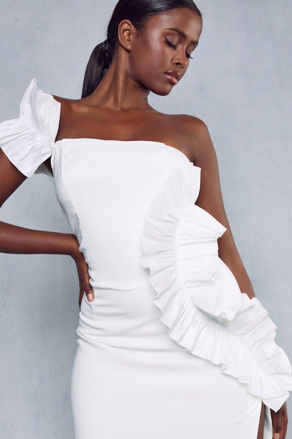 ruffle one shoulder dress