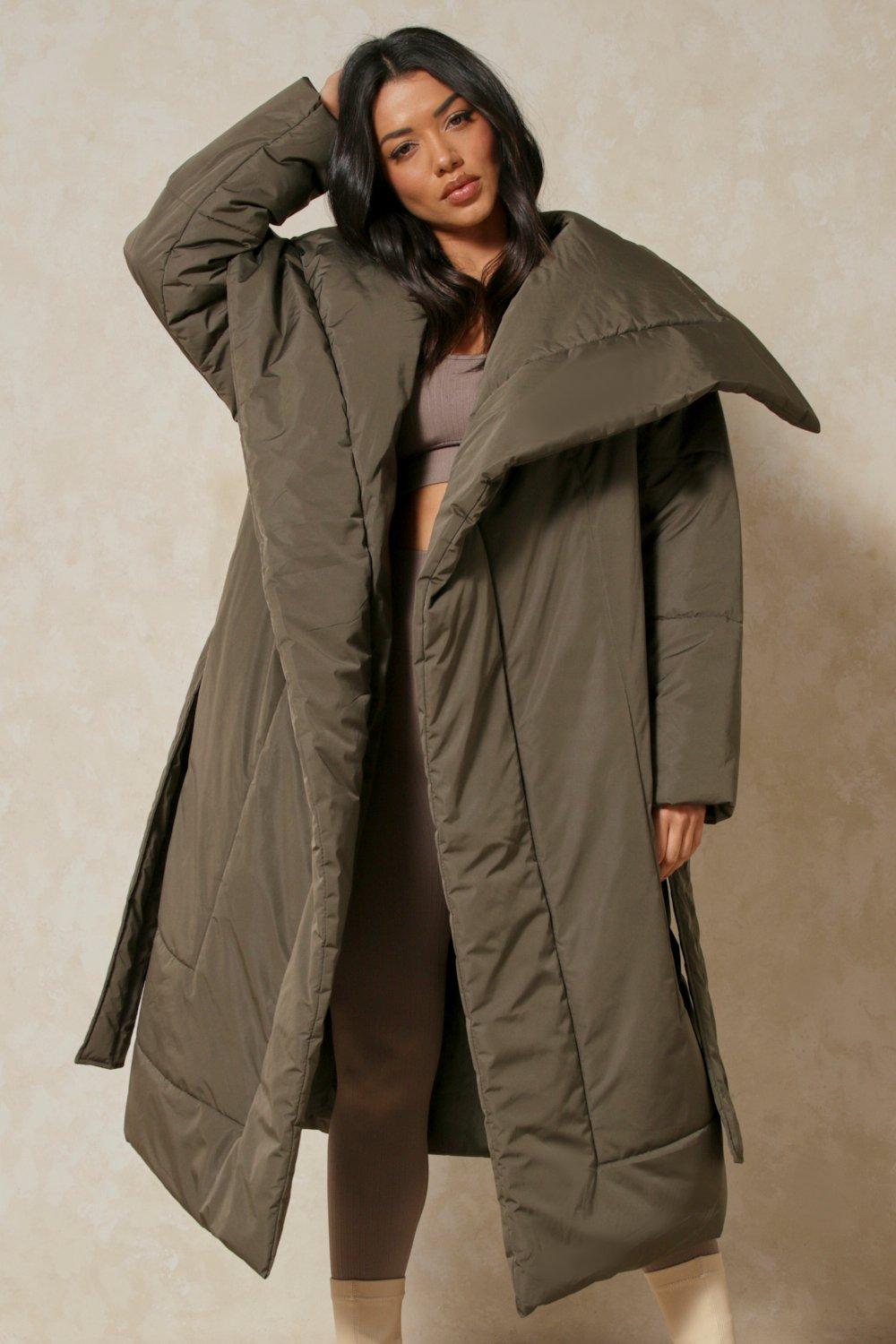 Belted Puffer Coat (Khaki Brown)