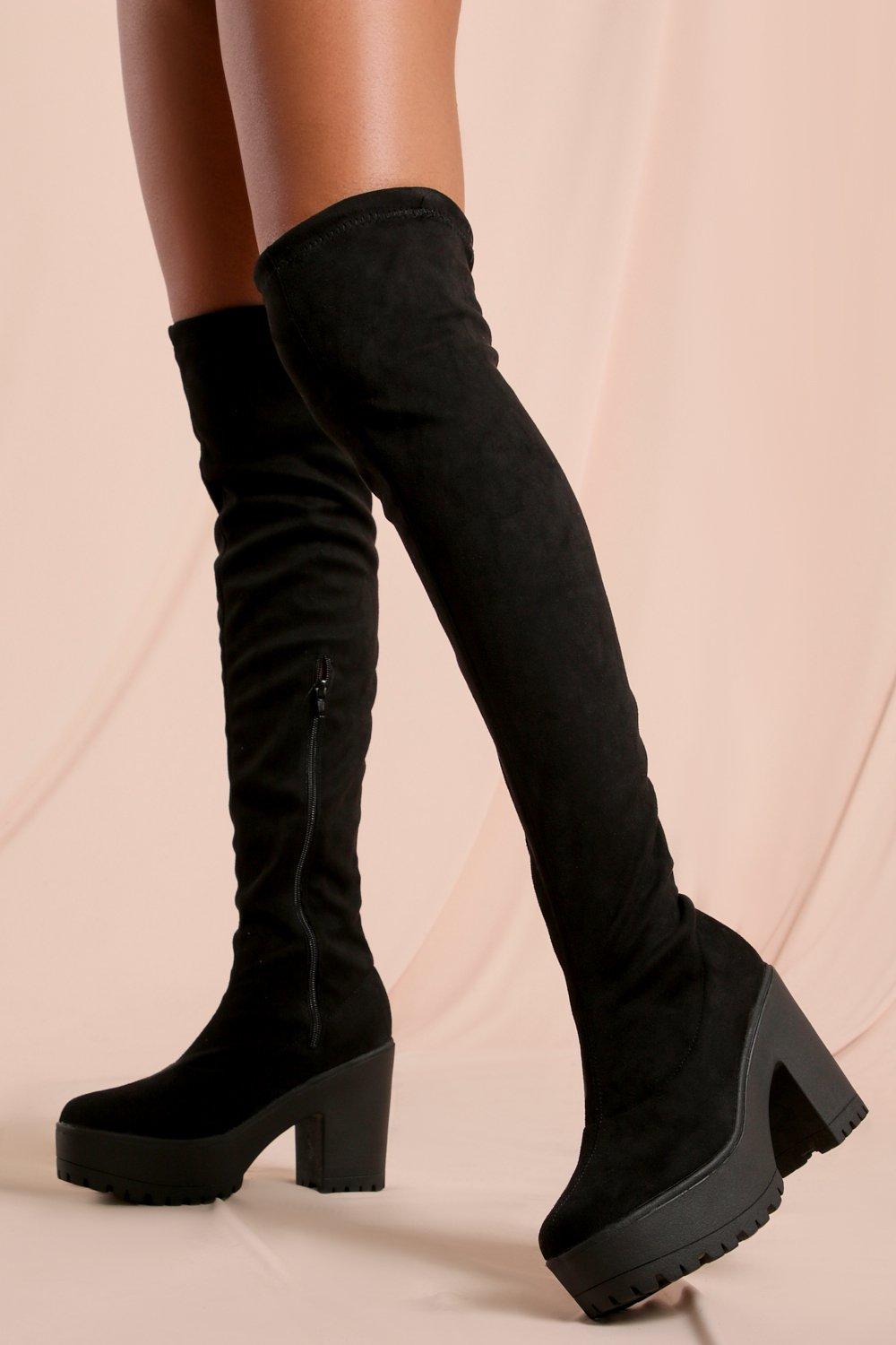 cleated thigh high boots