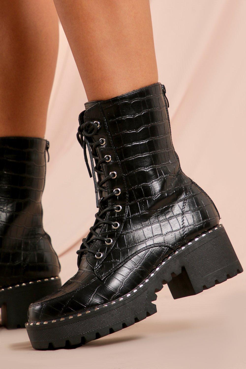 croc studded ankle boots