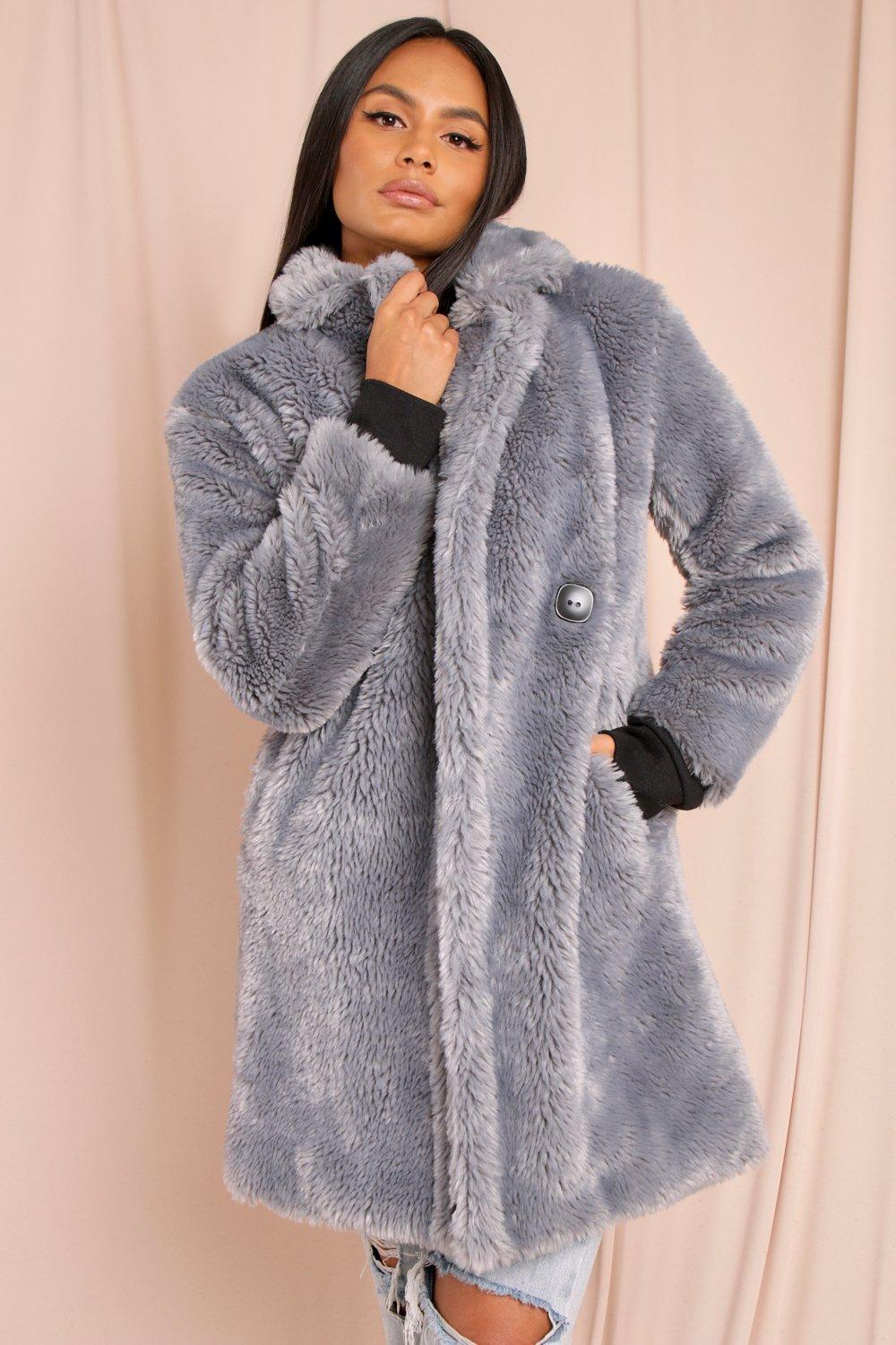 blue grey teddy coat