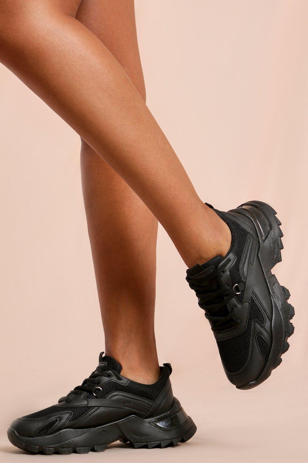 black leather look trainers