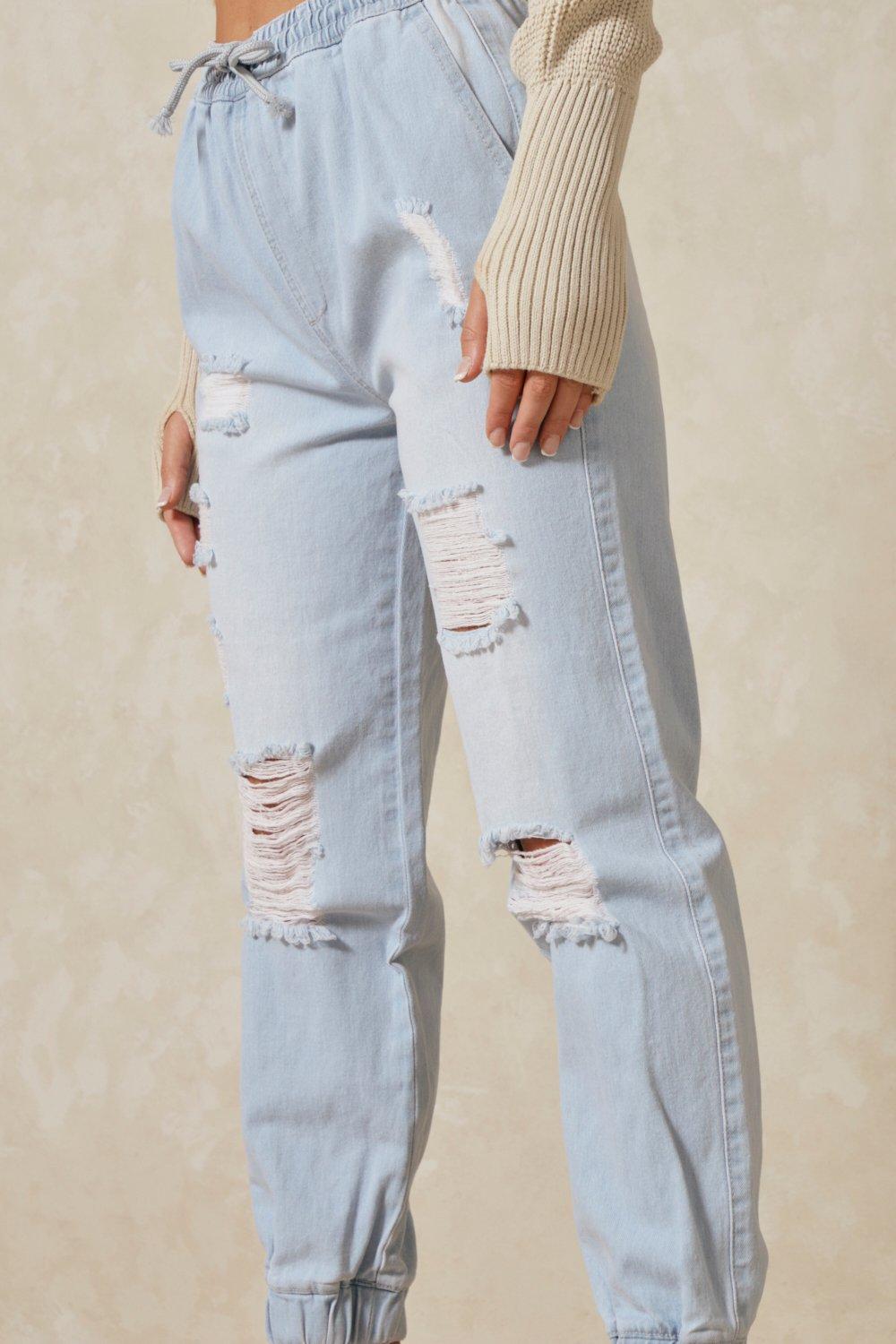 ripped denim joggers