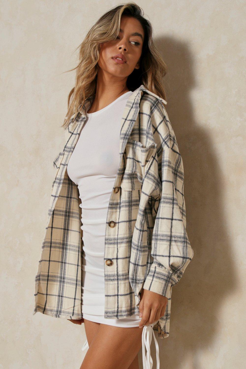 oversized checked pocket detail shacket