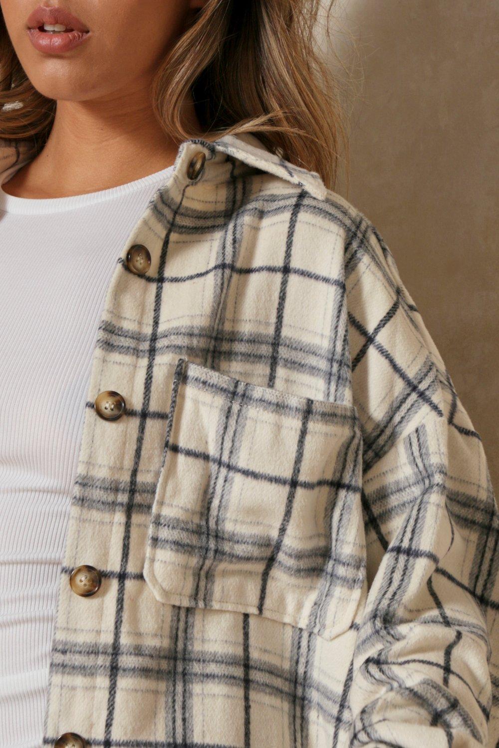 oversized checked pocket detail shacket