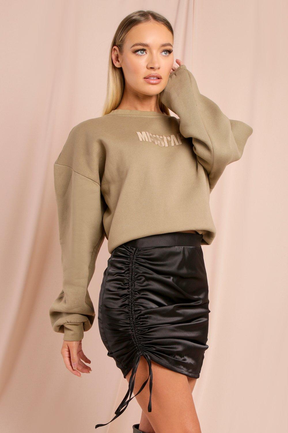 Satin Ruched Side Mini Skirt | Misspap UK
