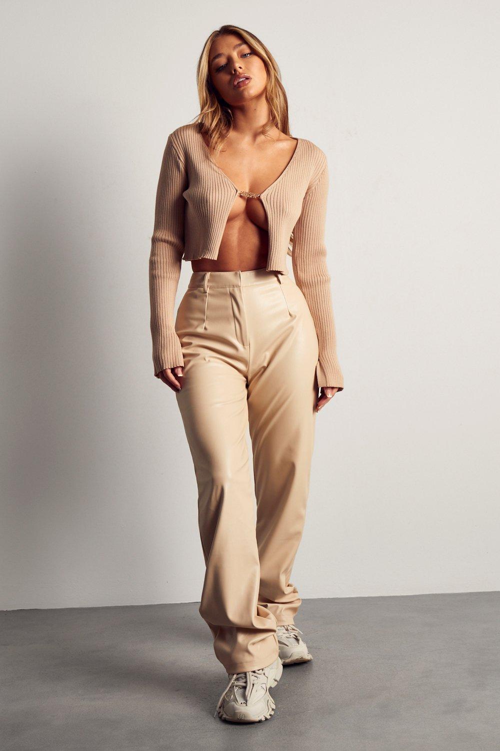 cream leather trousers
