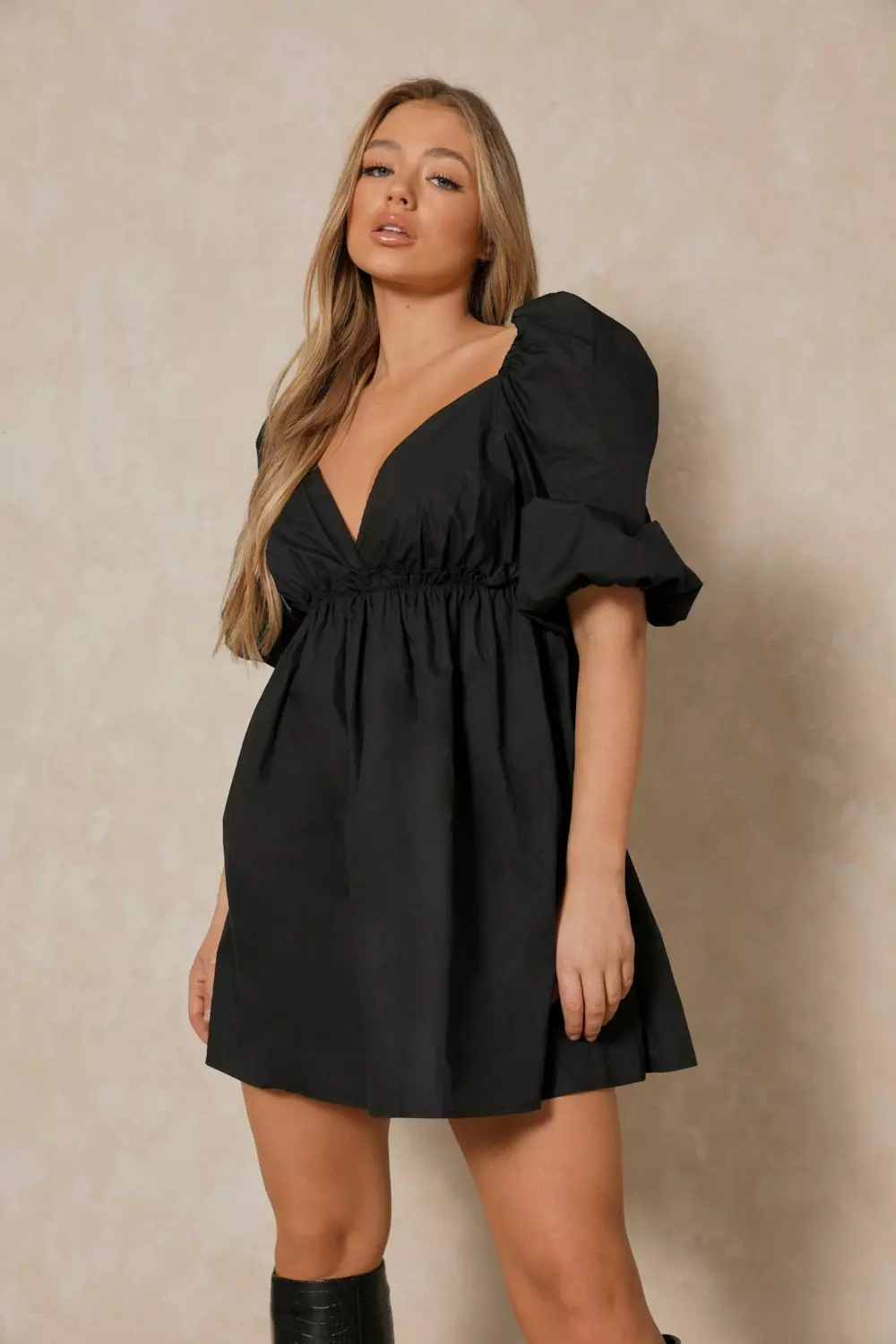 Extreme Puff Sleeve Plunge Smock Dress | Misspap UK