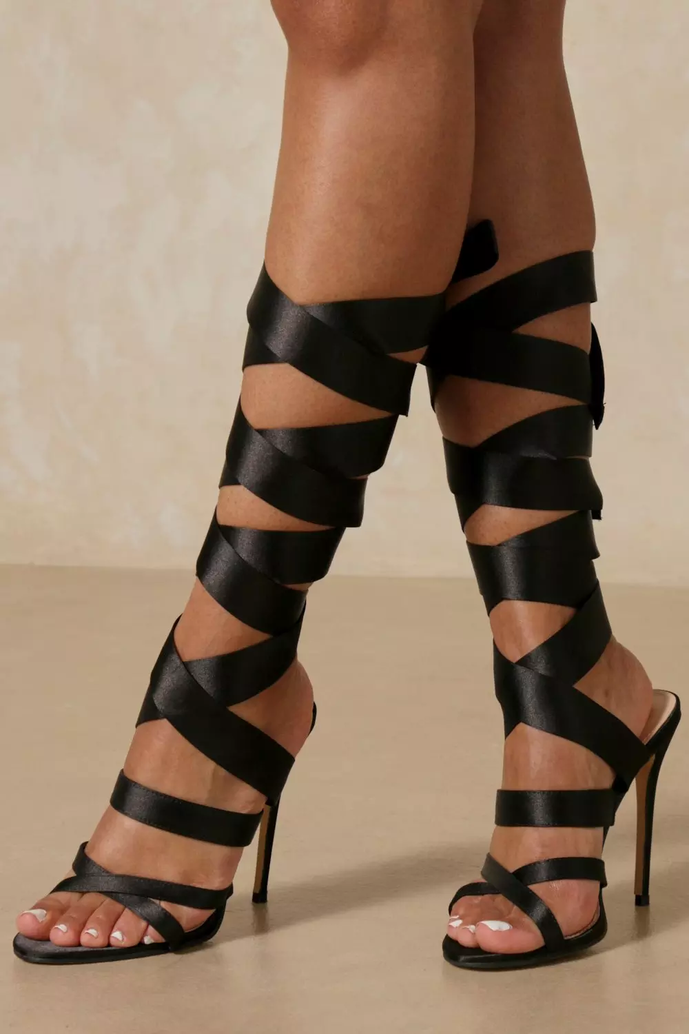 thigh high wrap up heels