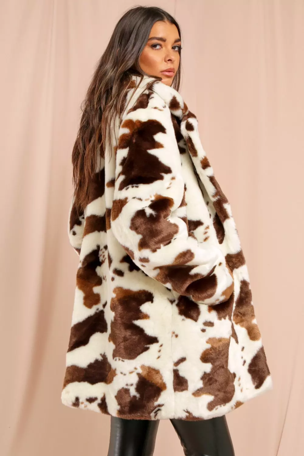 Misse Cow Print Faux Fur Coat