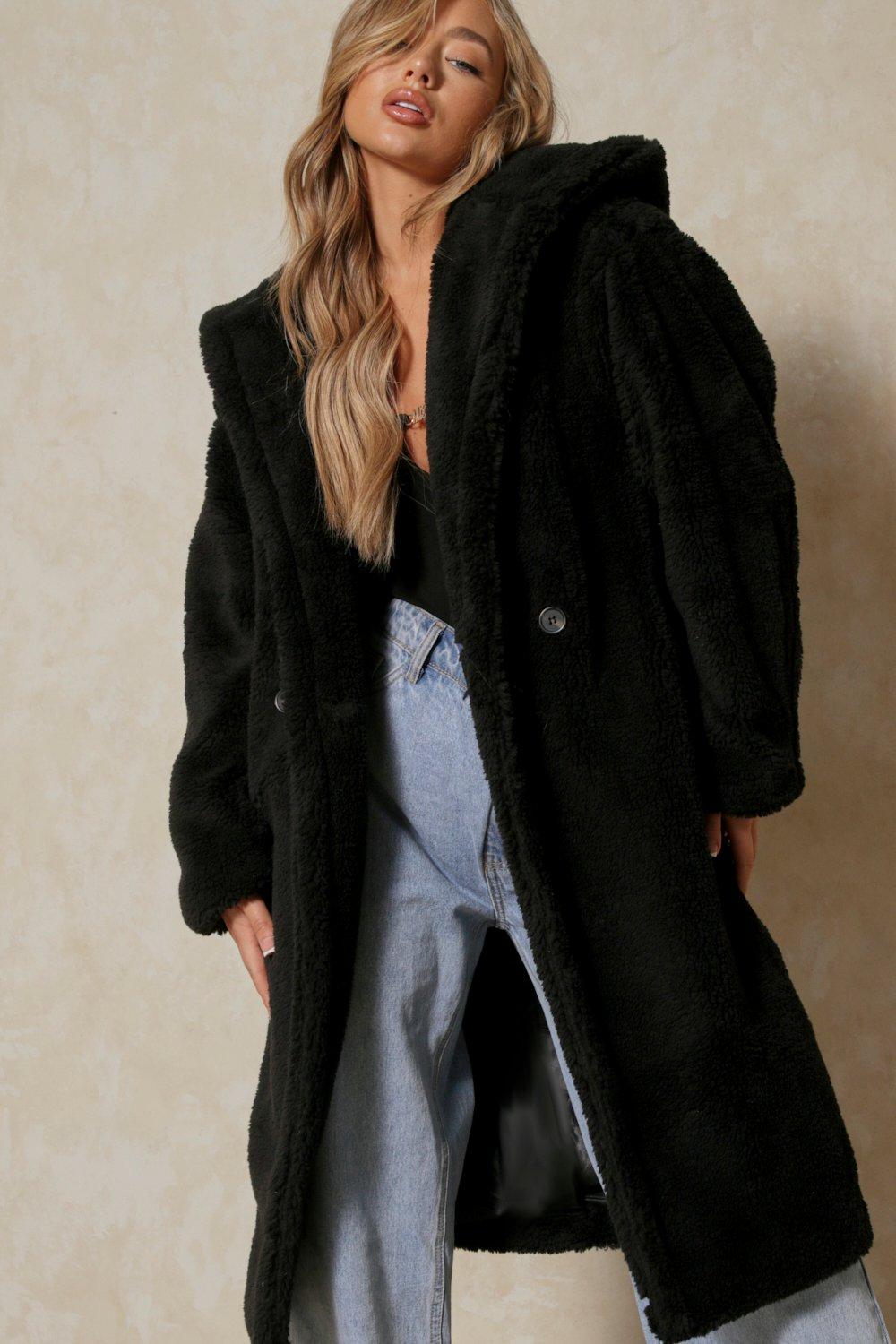 long teddy bear jacket with hood