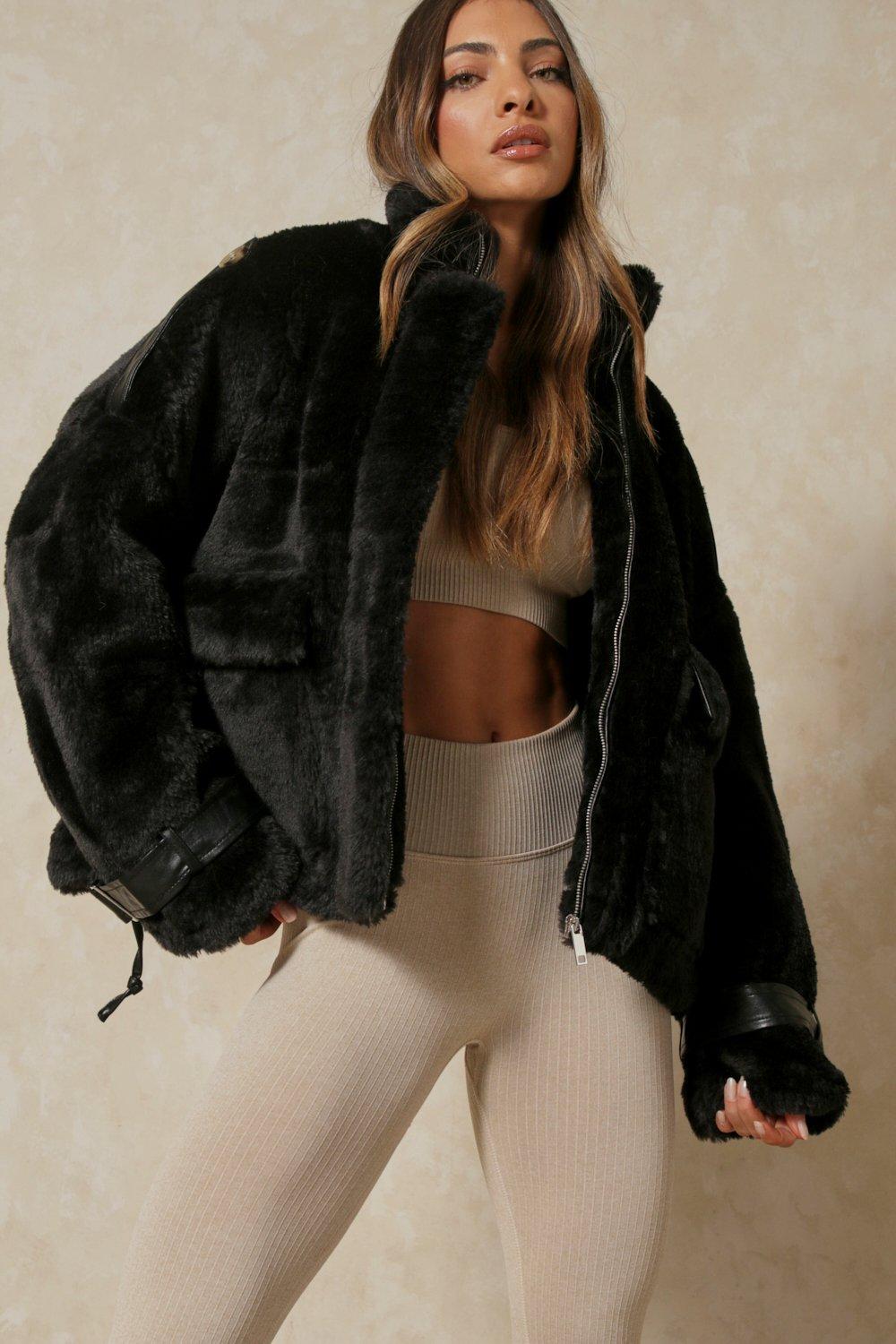 black teddy bomber jacket