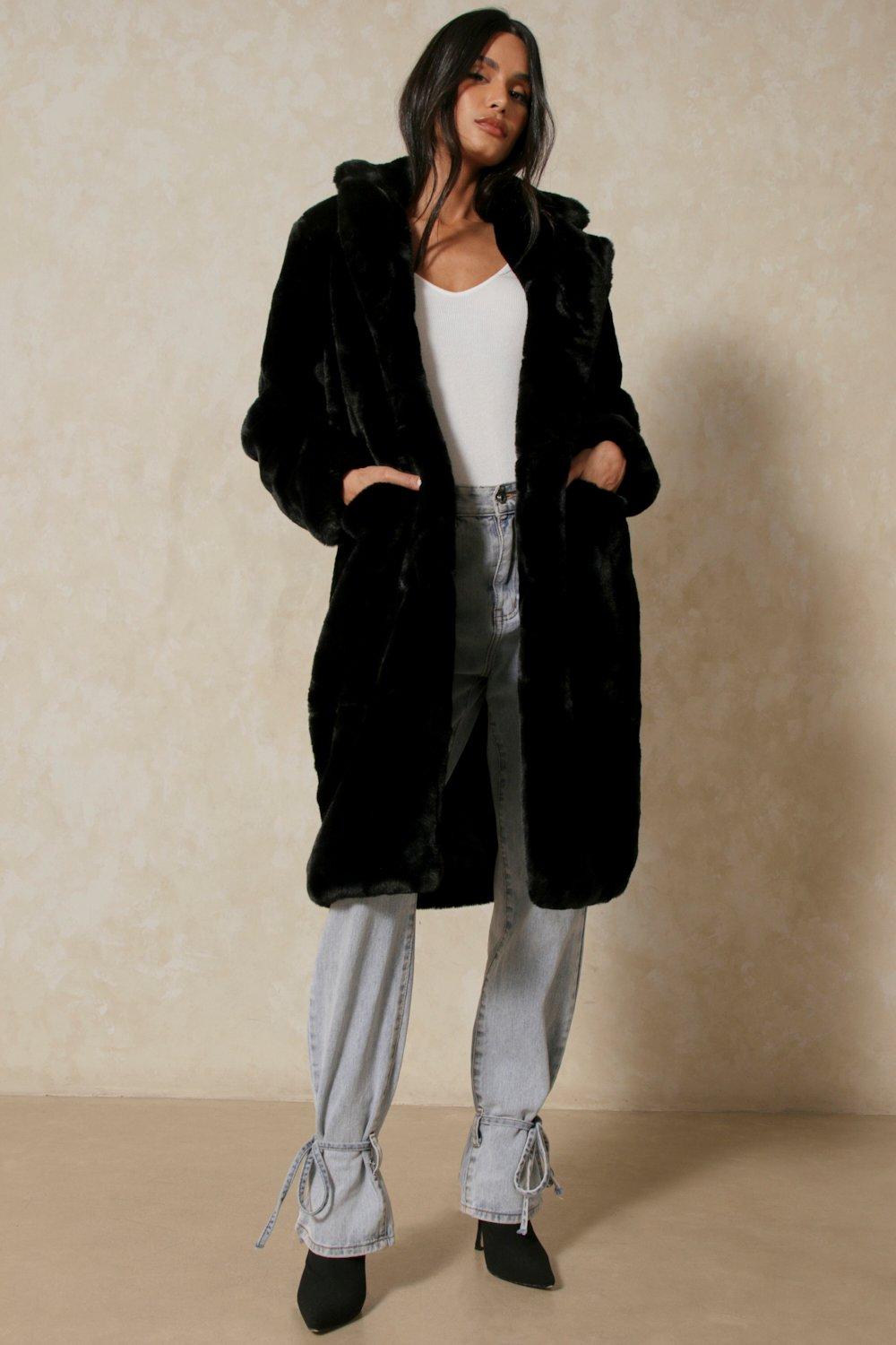 oversized faux fur coat black