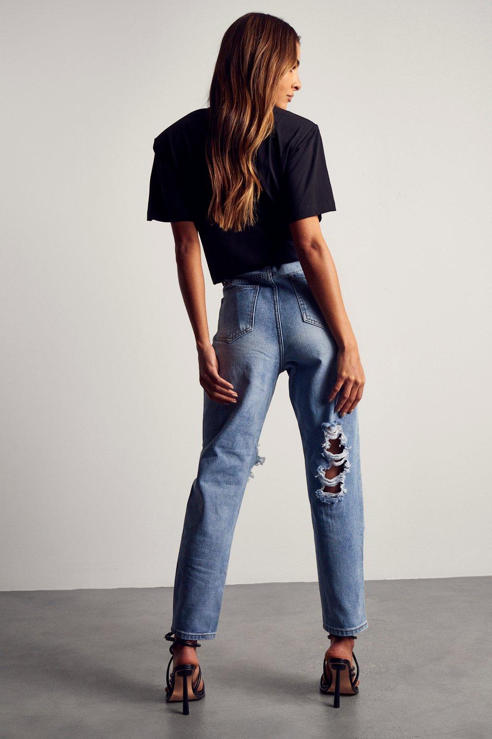 high waisted ripped knee mom jeans