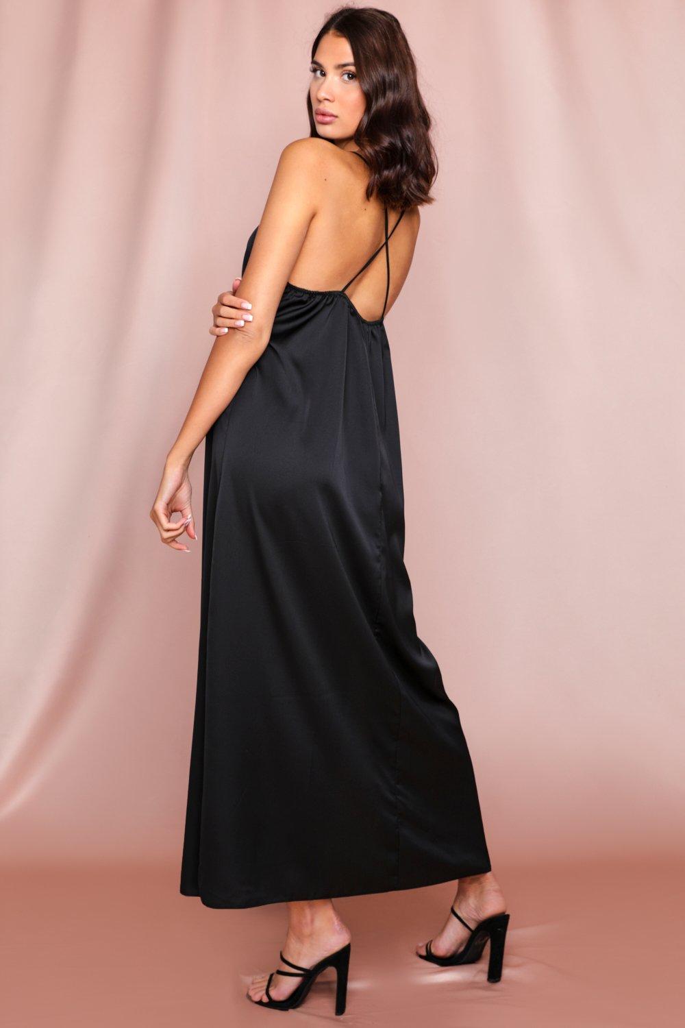 black satin strappy dress