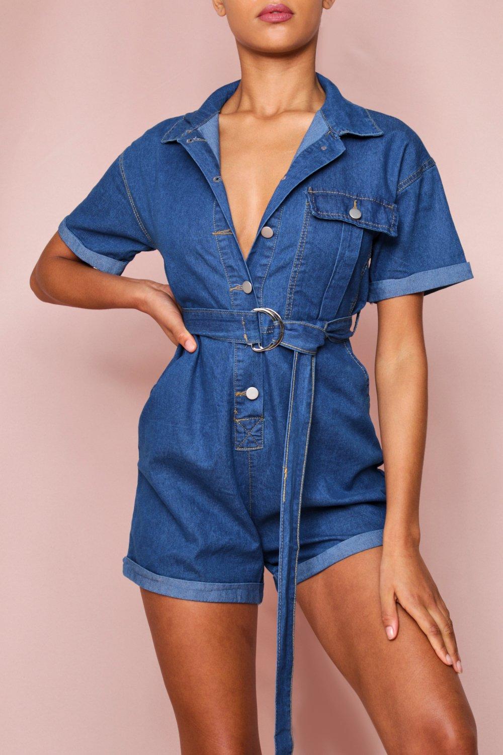 denim playsuit misspap