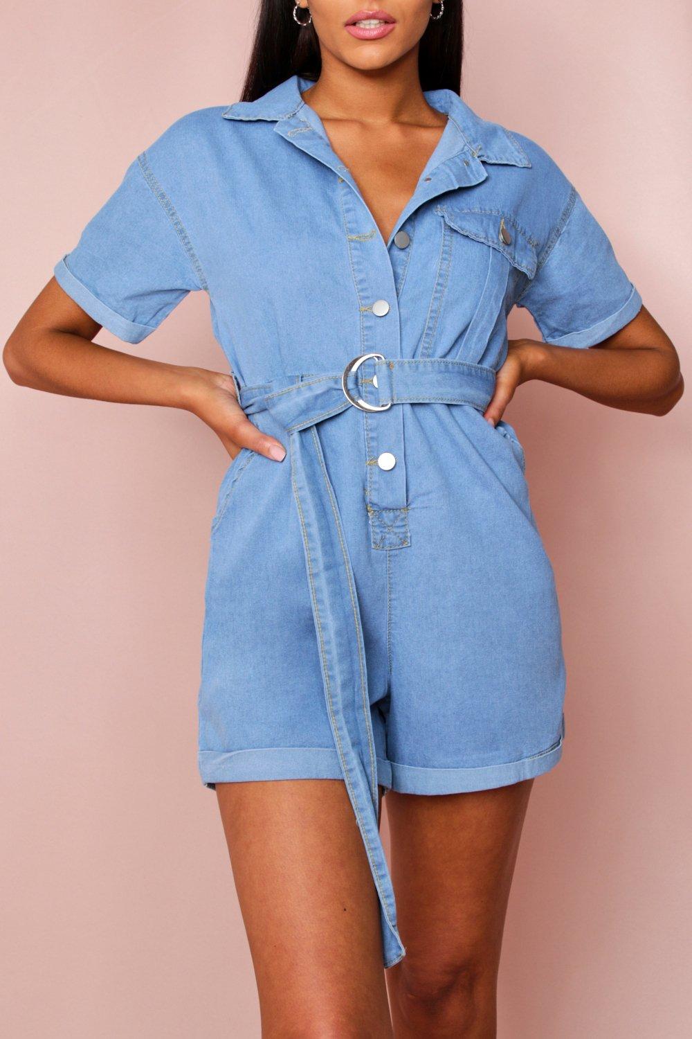 blue denim button romper