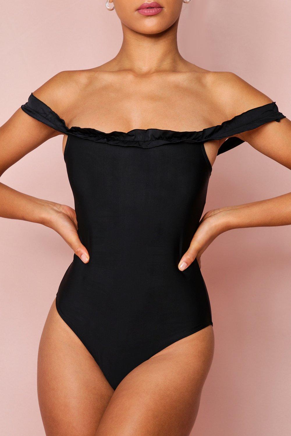 bardot frill swimsuit with straps