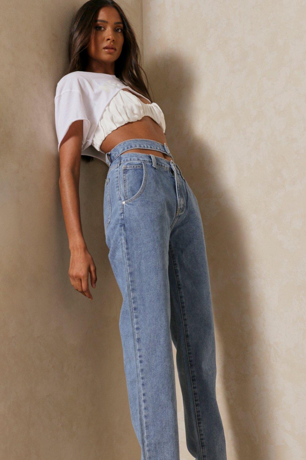 high waist cut out jeans