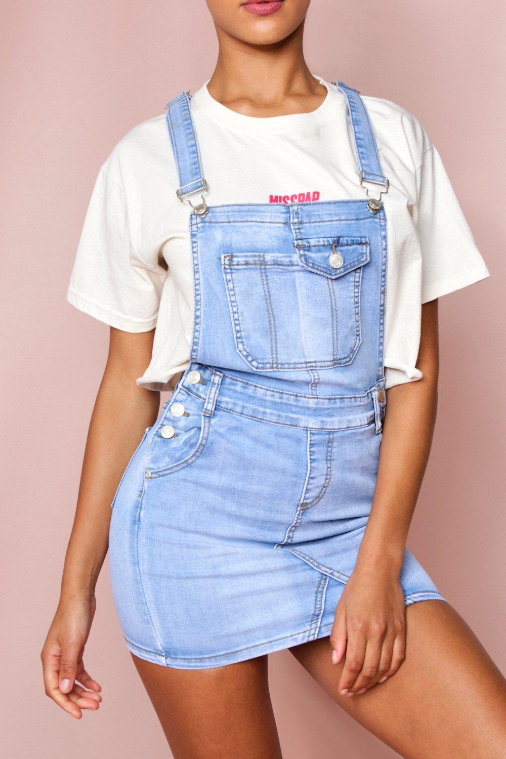 short denim dungaree dress