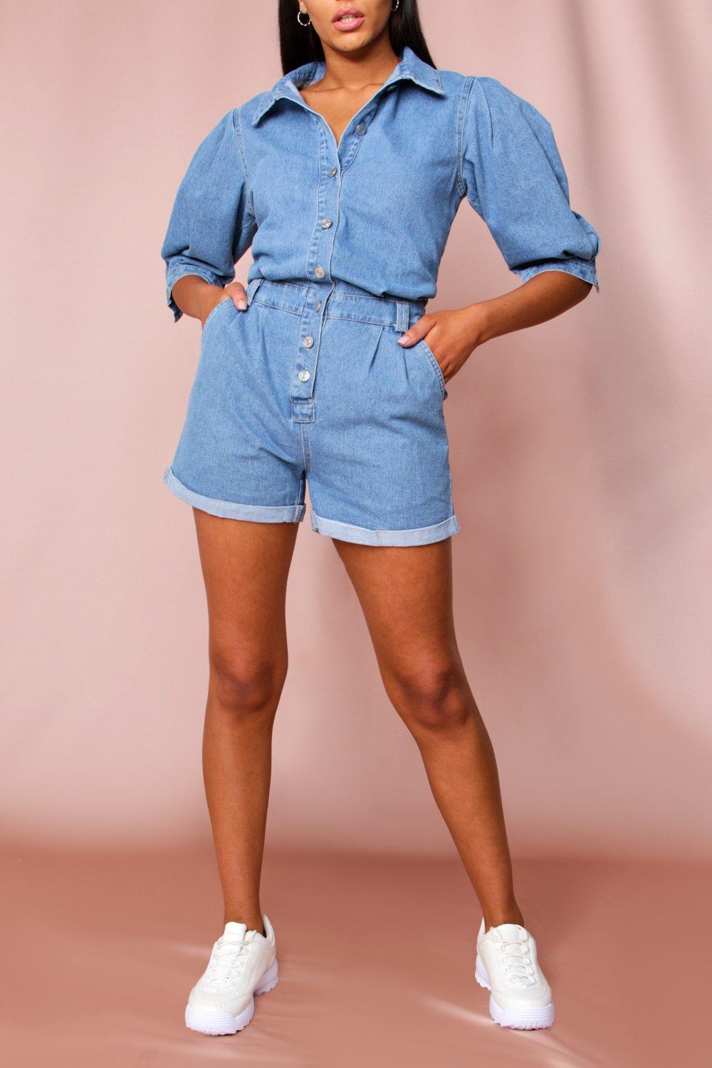 denim playsuit misspap